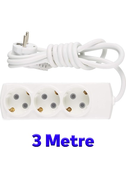 Kablolu 3'lü Topraklı Grup Priz Çoğaltıcı Çoçuk Korumalı 3 Metre Çoklu Uzatma Kablosu Anahtarsız fırsatları