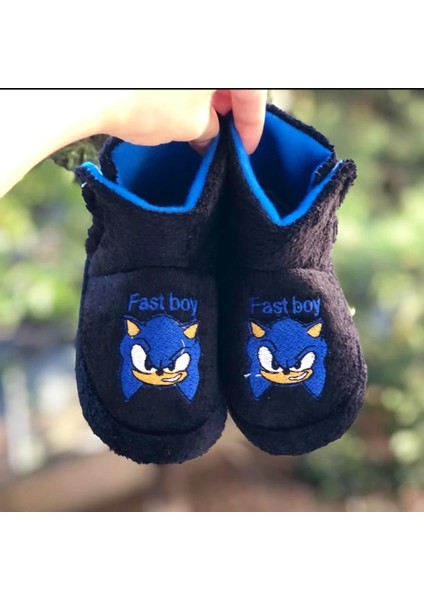 Cırtlı Sonic Çocuk Panduf Kaydırmaz Taban Hızlı Çocuk Figürlü Terletmez Üşütmez Anaokulu Kreş Ev Pandufu