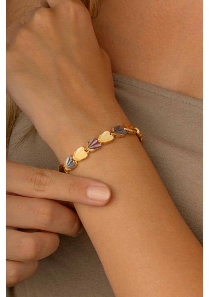 Kalp Motifli Altın Kaplama Çelik Kadın Bileklik