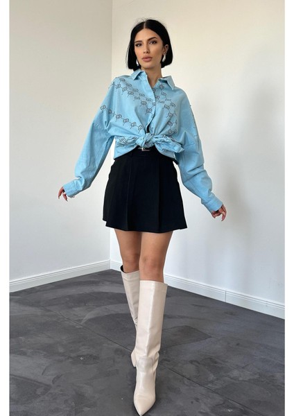 Boyamalı Keten Baskılı Taşlı Gömlek fiyatları