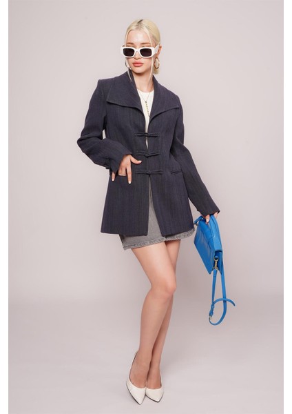 Lacivert Bağlama Detaylı Blazer Kadın Ceket MG2482
