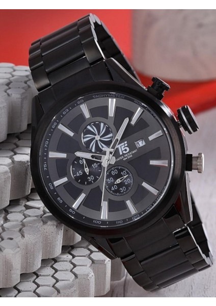 Erkek Kol Saati – Siyah Çelik Kordon – Siyah Kasa – Multifonksiyonel Kronograf