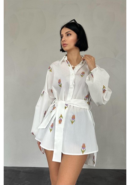 Vual Metraj Nakış Kuşaklı Gömlek