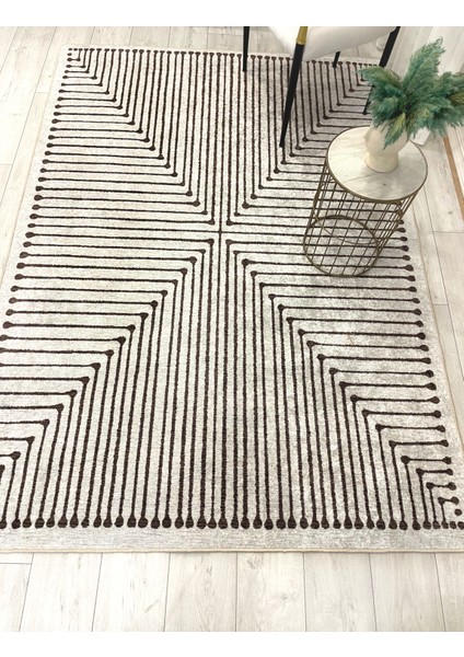 Bej Renk Şönil Görünümlü Tasarım Yolluk Halı Mutfak Halısı