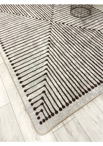 Bej Renk Şönil Görünümlü Tasarım Yolluk Halı Mutfak Halısı modelleri