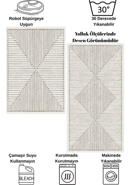 Bej Renk Şönil Görünümlü Tasarım Yolluk Halı Mutfak Halısı