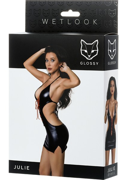 Glossy Julie Kırmızı Bağcıklı Deri Elbise, Wetlook, Siyah, S fırsatları