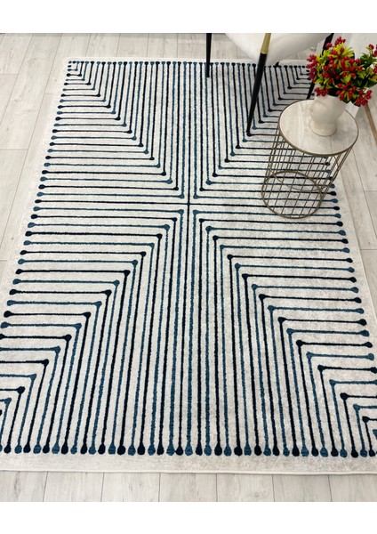 Ekru Renk Şönil Görünümlü Tasarım Yolluk Halı Mutfak Halısı