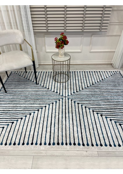 Ekru Renk Şönil Görünümlü Tasarım Yolluk Halı Mutfak Halısı modelleri