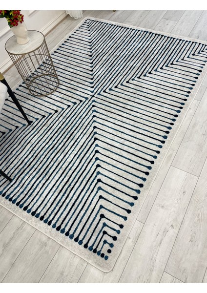 Ekru Renk Şönil Görünümlü Tasarım Yolluk Halı Mutfak Halısı