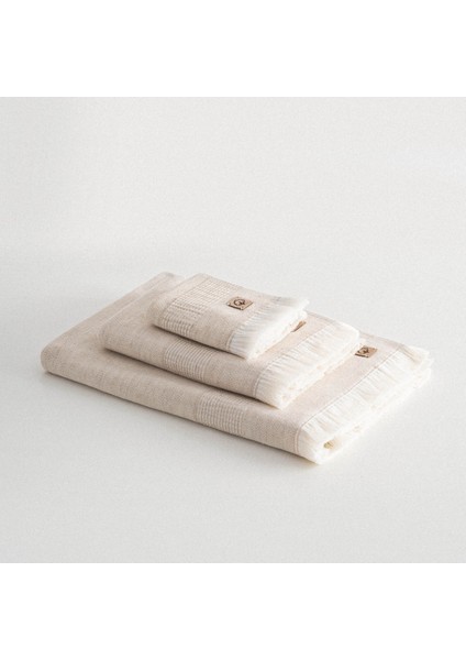 Hasna 3'lü Havlu Seti Pamuk Keten Melanj Bej