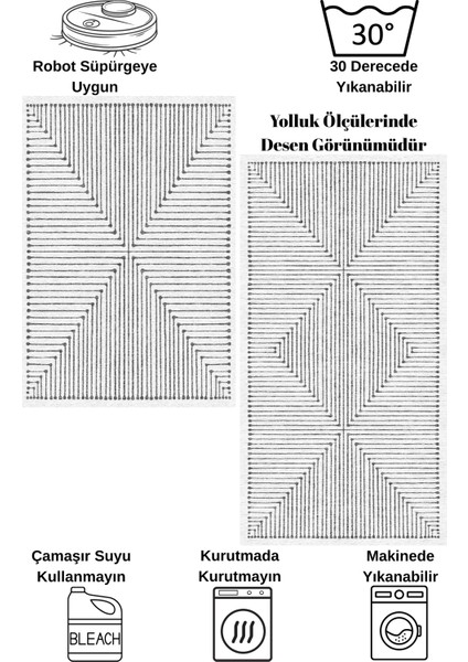Gri Renk Şönil Görünümlü Tasarım Yolluk Halı Mutfak Halısı