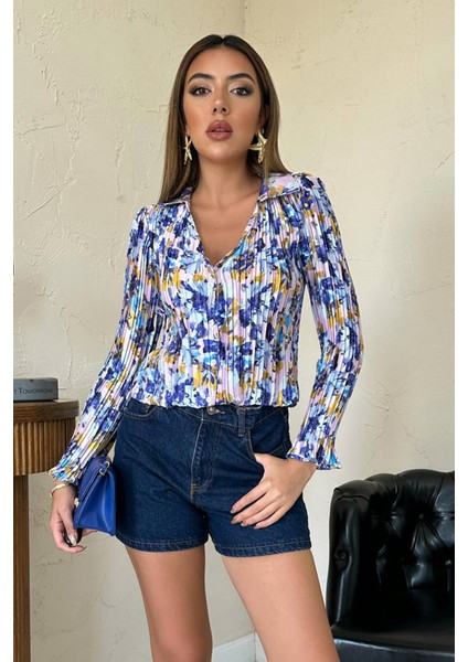 Piliseli Çiçek Desen Gömlek