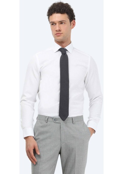 Beyaz Düz Slim Fit Dokuma Klasik Pamuk Karışımlı Gömlek