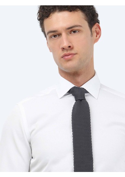 Beyaz Düz Slim Fit Dokuma Klasik Pamuk Karışımlı Gömlek