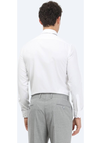 Beyaz Düz Slim Fit Dokuma Klasik Pamuk Karışımlı Gömlek