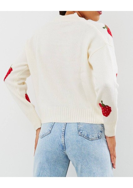 Çilek Desen 3 Düğme Kadın Triko Hırka indirimleri