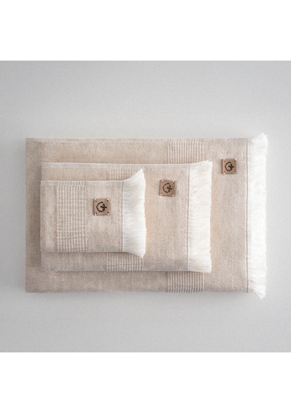 Hasna 3'lü Havlu Seti Pamuk Keten Melanj Bej