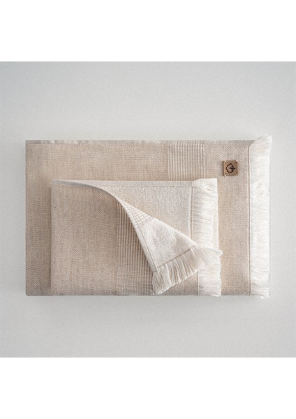 Hasna 3'lü Havlu Seti Pamuk Keten Melanj Bej