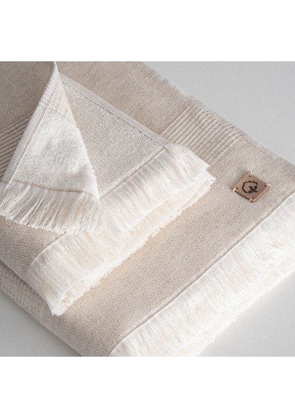 Hasna 3'lü Havlu Seti Pamuk Keten Melanj Bej