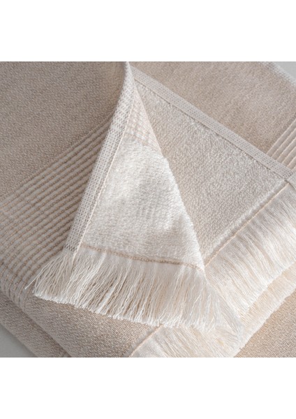 Hasna 3'lü Havlu Seti Pamuk Keten Melanj Bej