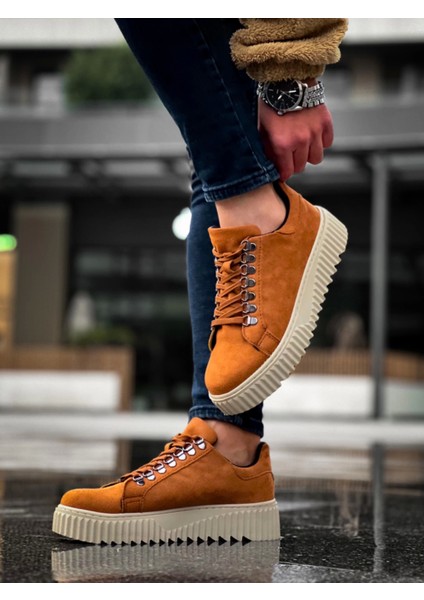 BA0505 Çengel Bağcıklı Taba Renk Yüksek Tabanlı Günlük Ayakkabı