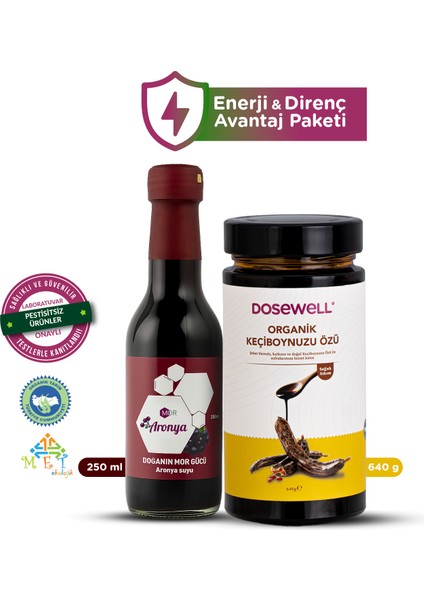Mor Aronya Suyu 250 ml & Organik Keçiboynuzu Özü 640 gr : Enerji & Direnç Ikilisi