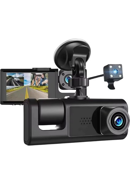 1080P Dash Cam Full Hd Araç Içi Kamera Ön Arka ve Iç Kayıt 3 Kamera Gece Görüşlü G Sensör Geniş Açı indirimleri
