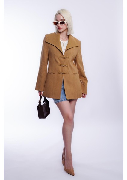Hardal Bağlama Detaylı Blazer Kadın Ceket MG2482