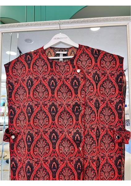 Ekru Yelek Etnik Desen - Bordo - S modelleri