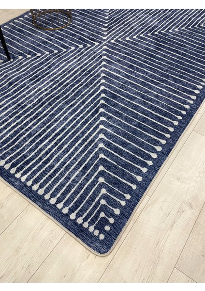 Lacivert Renk Şönil Görünümlü Tasarım Yolluk Halı Mutfak Halısı fiyatları
