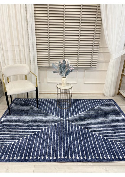 Lacivert Renk Şönil Görünümlü Tasarım Yolluk Halı Mutfak Halısı modelleri