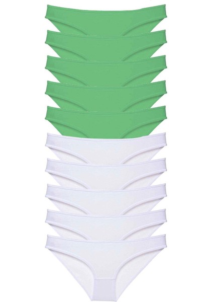 10 Adet Eko Set Likralı Kadın Slip Külot Yeşil Beyaz
