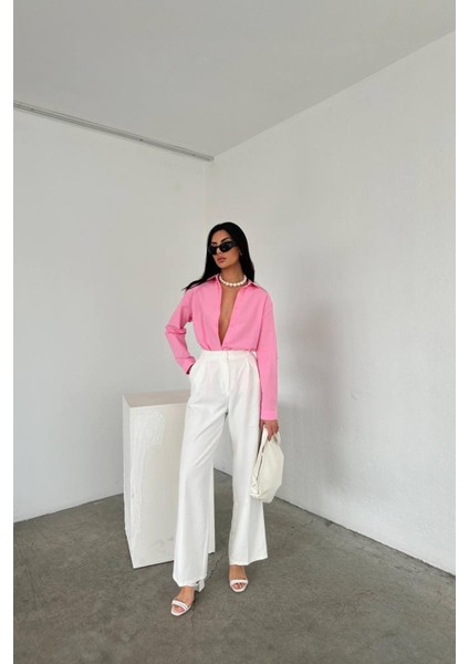 3864 Kadın Oversize Uzun Basic Gömlek Pembe fiyatları
