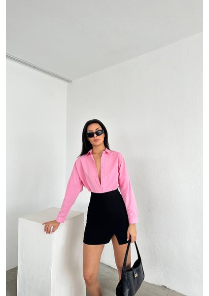 3864 Kadın Oversize Uzun Basic Gömlek Pembe fırsatları