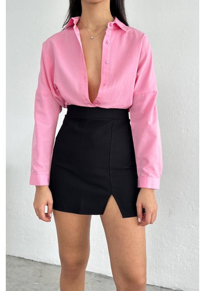 3864 Kadın Oversize Uzun Basic Gömlek Pembe indirimleri