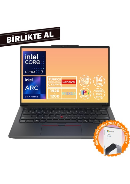 Thinkpad E14 G6 U7 155H 32GB 512GB SSD 14" Wuxga Fdos Laptop + Ms Office 21M7006LTX 044