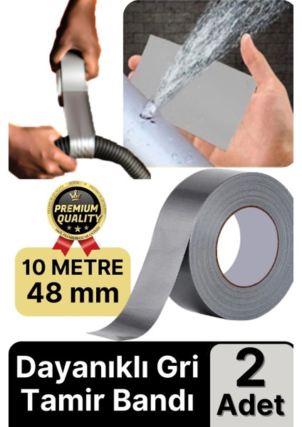 2 Adet Ekstra Güçlü Dayanıklı Su Geçirmez Sızdırmaz Yalıtım Izolasyon Gri Tamir Bandı 10 mt 48 mm