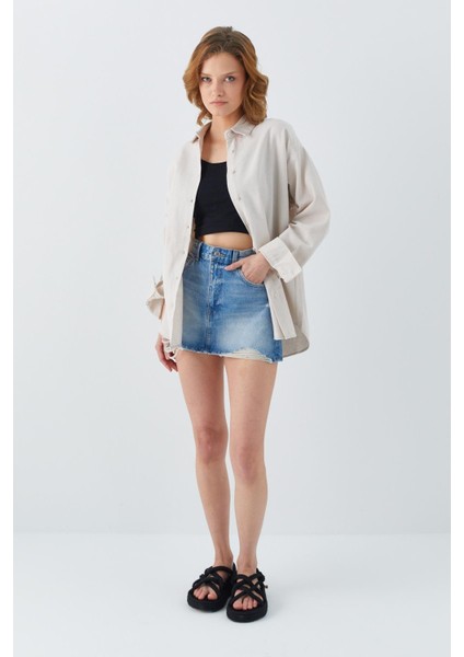 4621 Kadın Arkası Pileli Basic Gömlek Taş fiyatları