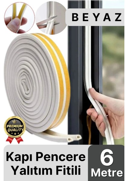 Güçlü Kendinden Yapışkanlı Kapı Pencere Soğuk Hava Geçirmez Yalıtım Izolasyon Beyaz Fitil 6 Metre