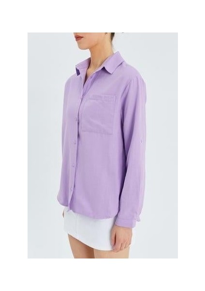 9942 Kadın Oxford Uzun Kol Basic Gömlek Lila fırsatları