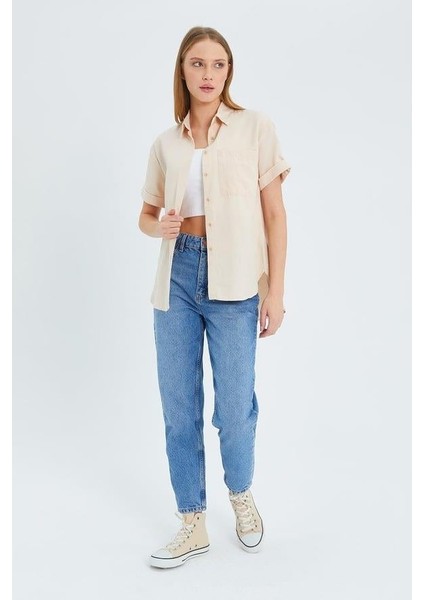 3950 Kadın Oxford Kısa Kollu Basic Gömlek Taş fiyatları