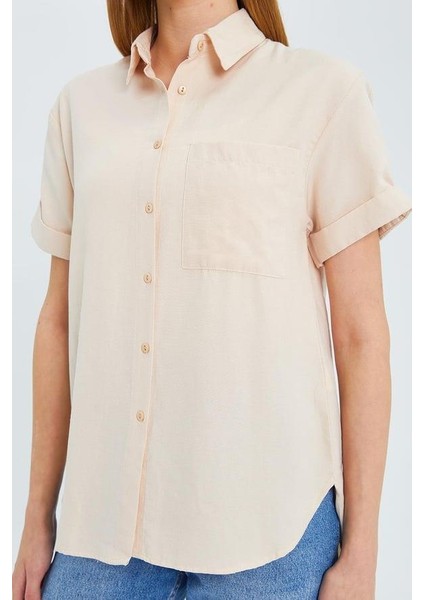 3950 Kadın Oxford Kısa Kollu Basic Gömlek Taş fırsatları