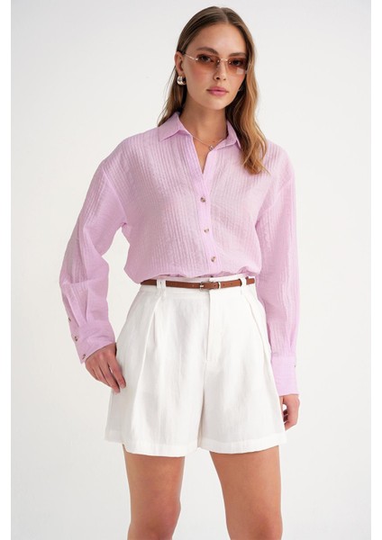 4642 Kadın Apoletli Kraşlı Gömlek Pembe
