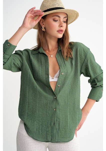 4642 Kadın Apoletli Kraşlı Gömlek Haki fırsatları