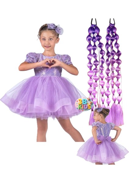 Payetli Mor Elbise Kostüm + Mor Bubble Saç + Mor Topuklu Ayakkabı Seti Kuromi Düğün Parti fiyatları