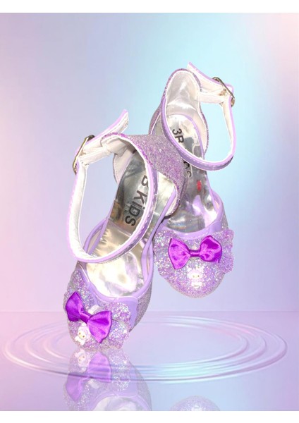 Payetli Mor Elbise Kostüm + Mor Bubble Saç + Mor Topuklu Ayakkabı Seti Kuromi Düğün Parti