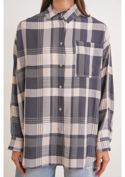 4752 Kadın Oversize Ekose Gömlek Antrasit indirimleri