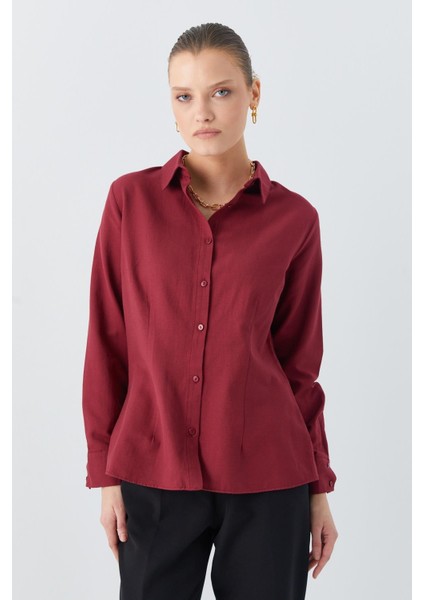 4634 Kadın Pensli Fit Gömlek Bordo