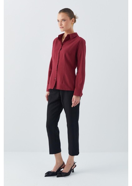4634 Kadın Pensli Fit Gömlek Bordo fiyatları